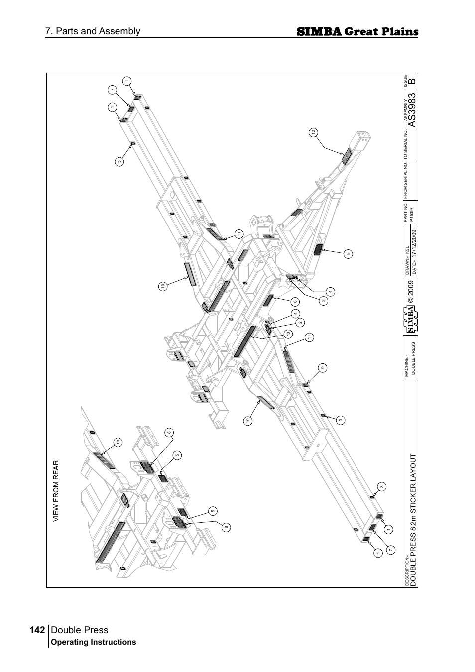 Double press, 142 7. parts and assembly, Bas 39 83 | Operating instructions, Si m b a | Great Plains P18046B Operator Manual User Manual | Page 142 / 146