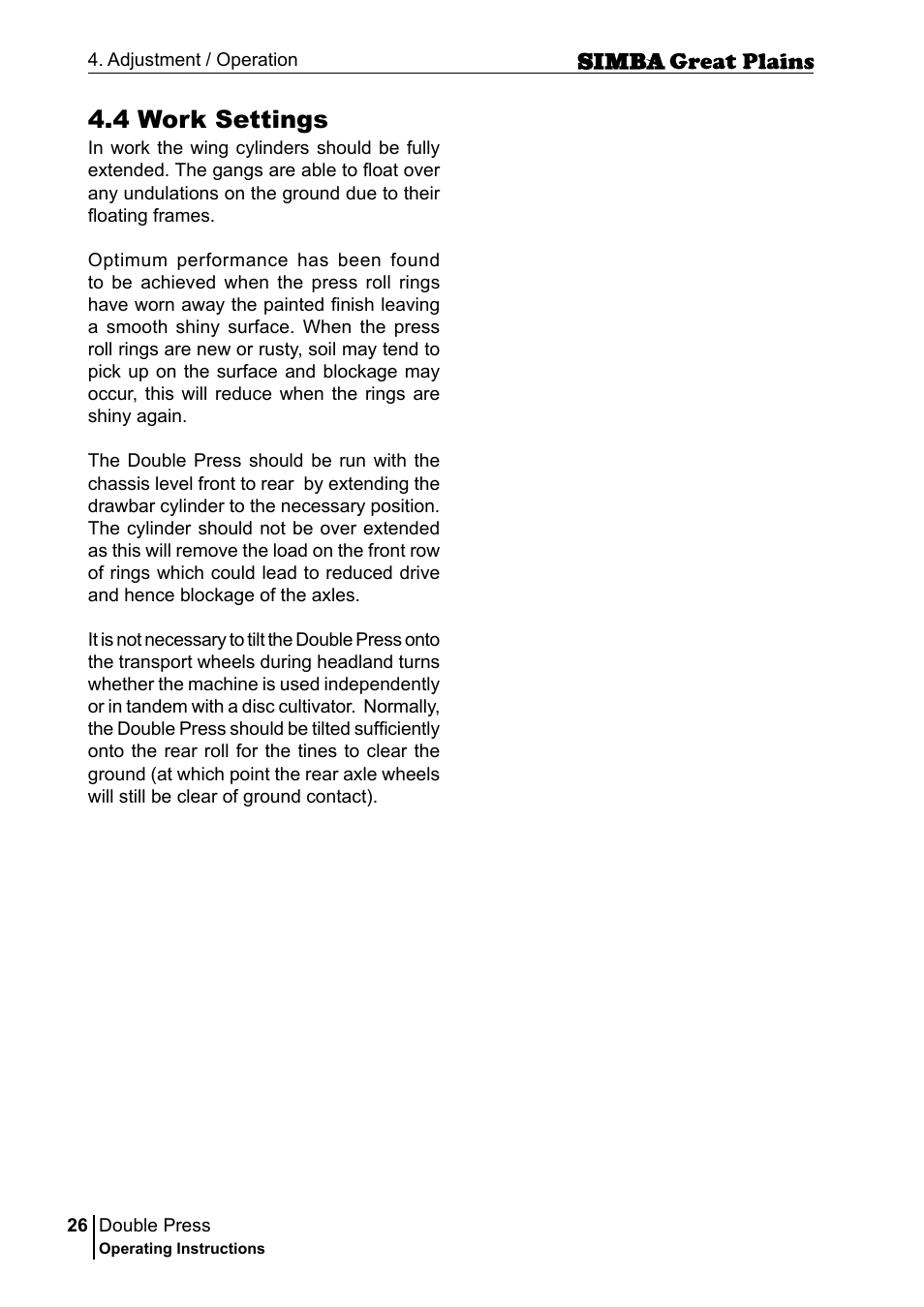 4 work settings | Great Plains P18046B Operator Manual User Manual | Page 26 / 146