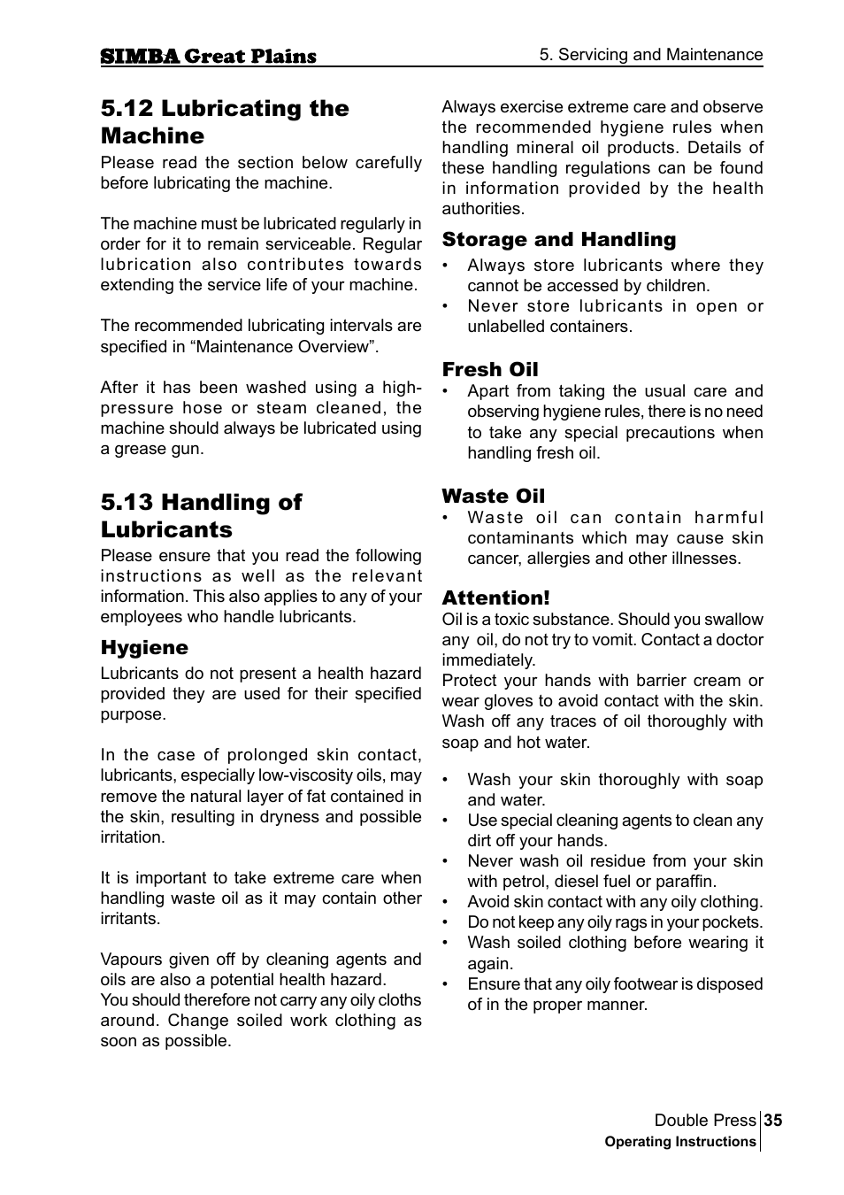 12 lubricating the machine, 13 handling of lubricants | Great Plains P18046B Operator Manual User Manual | Page 35 / 146