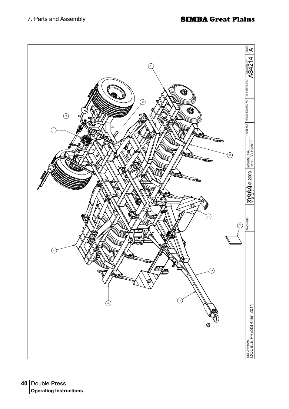 Double press, 40 7. parts and assembly, Aas 42 14 | Operating instructions, Si m b a | Great Plains P18046B Operator Manual User Manual | Page 40 / 146
