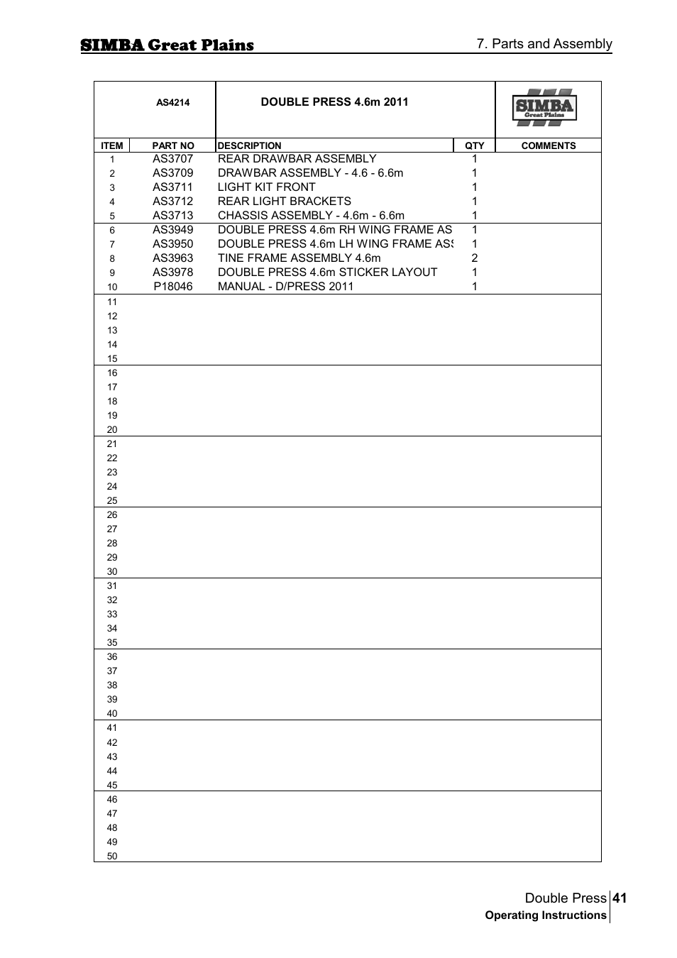 41 double press, Parts and assembly | Great Plains P18046B Operator Manual User Manual | Page 41 / 146