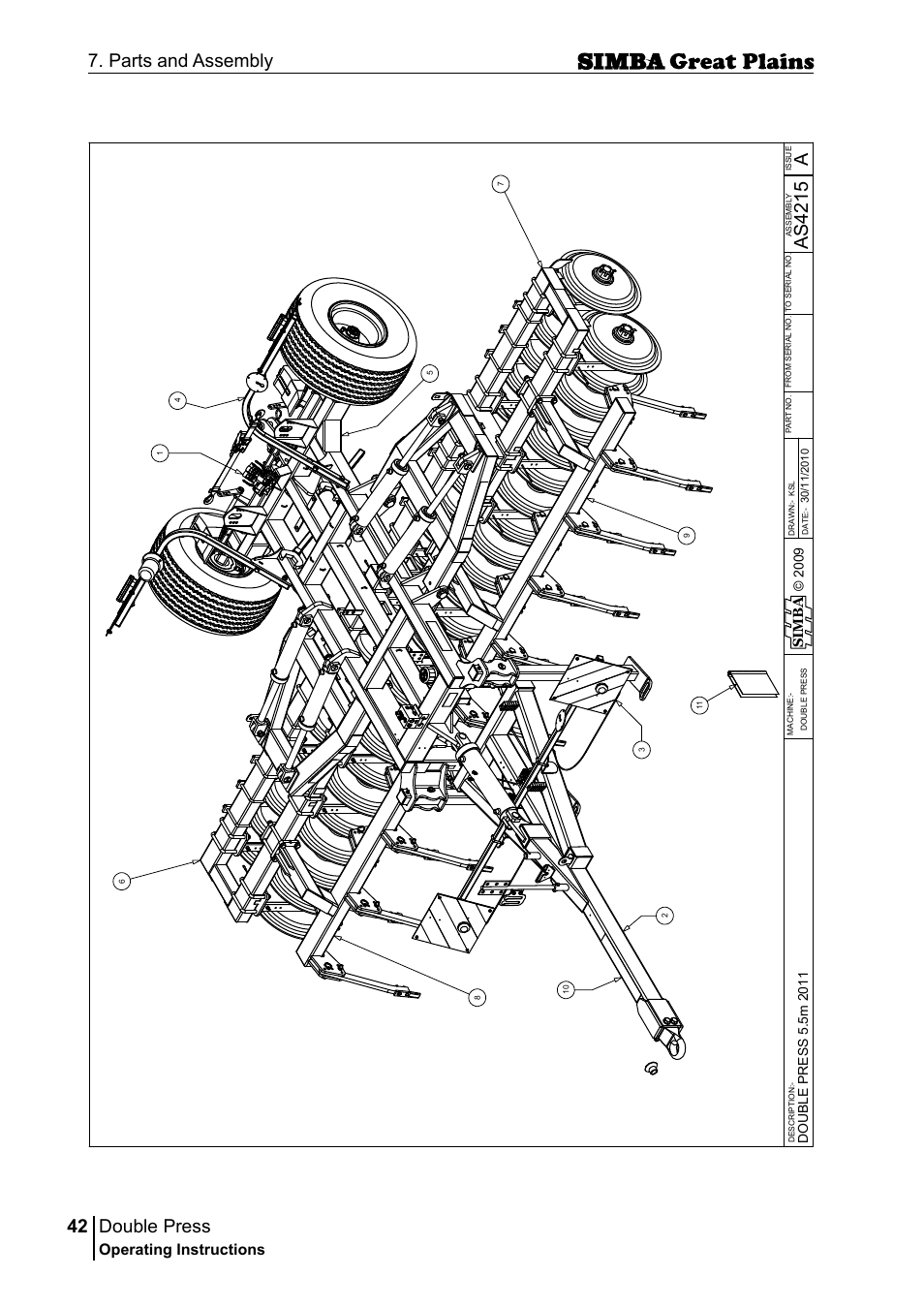 Double press, 42 7. parts and assembly, Aas 42 15 | Operating instructions, Si m b a | Great Plains P18046B Operator Manual User Manual | Page 42 / 146