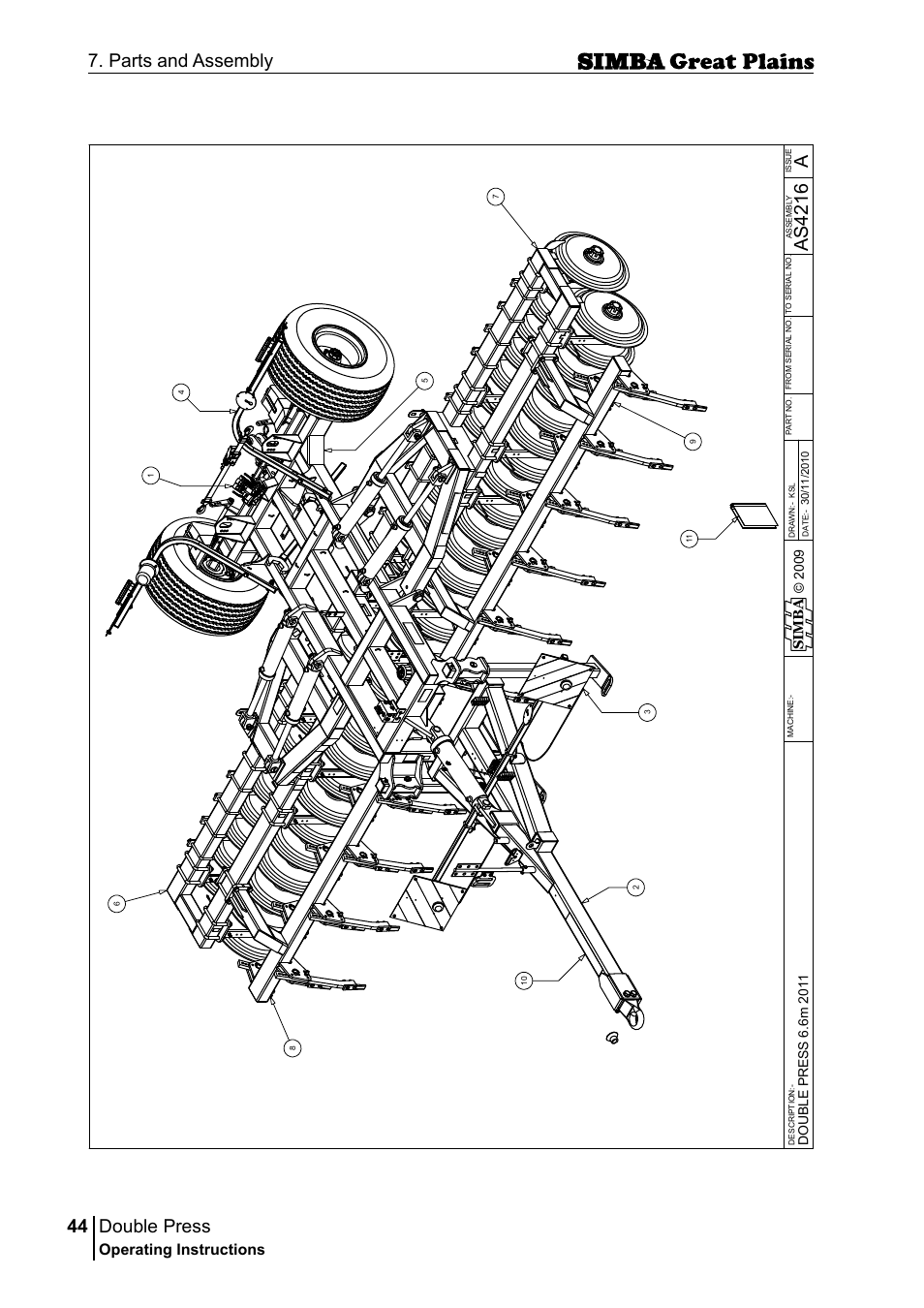 Double press, 44 7. parts and assembly, Aas 42 16 | Operating instructions, Si m b a | Great Plains P18046B Operator Manual User Manual | Page 44 / 146