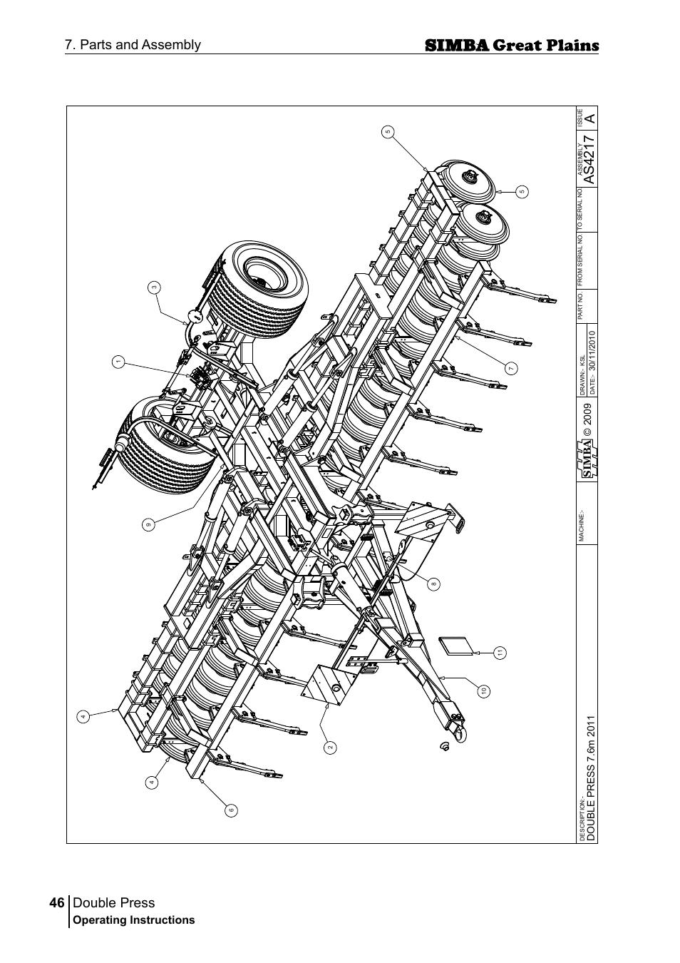 Double press, 46 7. parts and assembly, Aas 42 17 | Operating instructions, Si m b a | Great Plains P18046B Operator Manual User Manual | Page 46 / 146