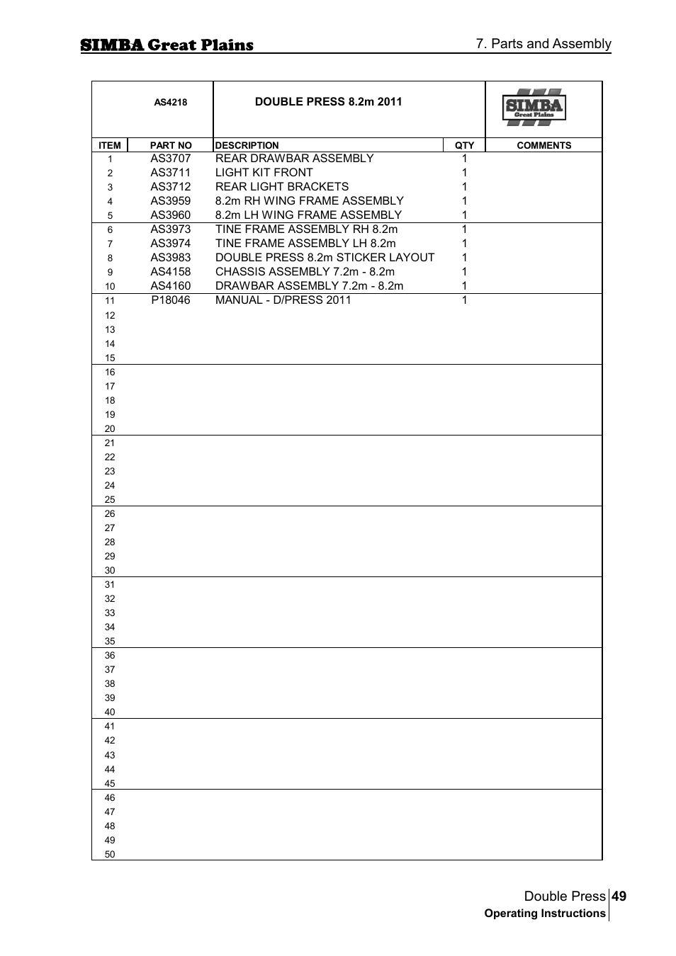 49 double press, Parts and assembly | Great Plains P18046B Operator Manual User Manual | Page 49 / 146