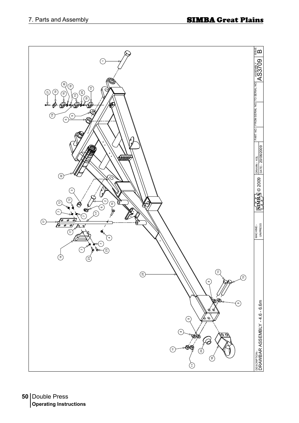 Double press, 50 7. parts and assembly, Bas 37 09 | Operating instructions, Si m b a | Great Plains P18046B Operator Manual User Manual | Page 50 / 146
