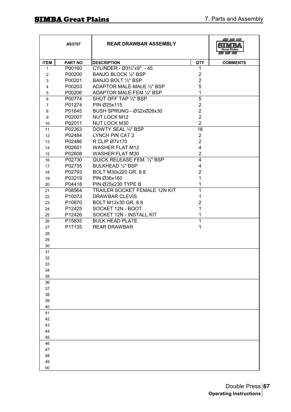 67 double press, Parts and assembly | Great Plains P18046B Operator Manual User Manual | Page 67 / 146