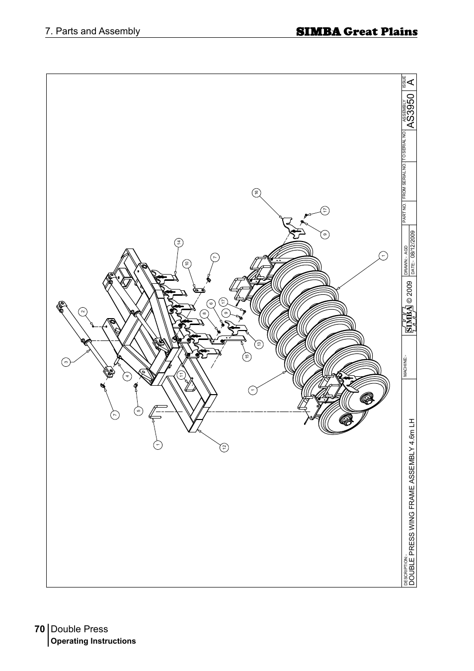 Double press, 70 7. parts and assembly, Aas 39 50 | Operating instructions, Si m b a | Great Plains P18046B Operator Manual User Manual | Page 70 / 146