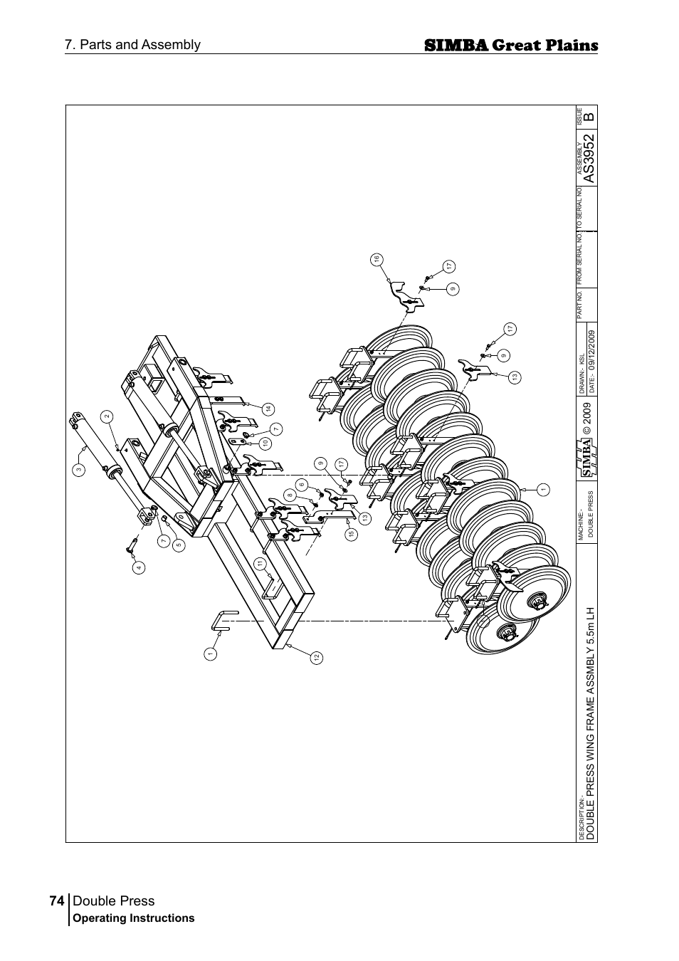 Double press, 74 7. parts and assembly, Bas 39 52 | Operating instructions, Si m b a | Great Plains P18046B Operator Manual User Manual | Page 74 / 146