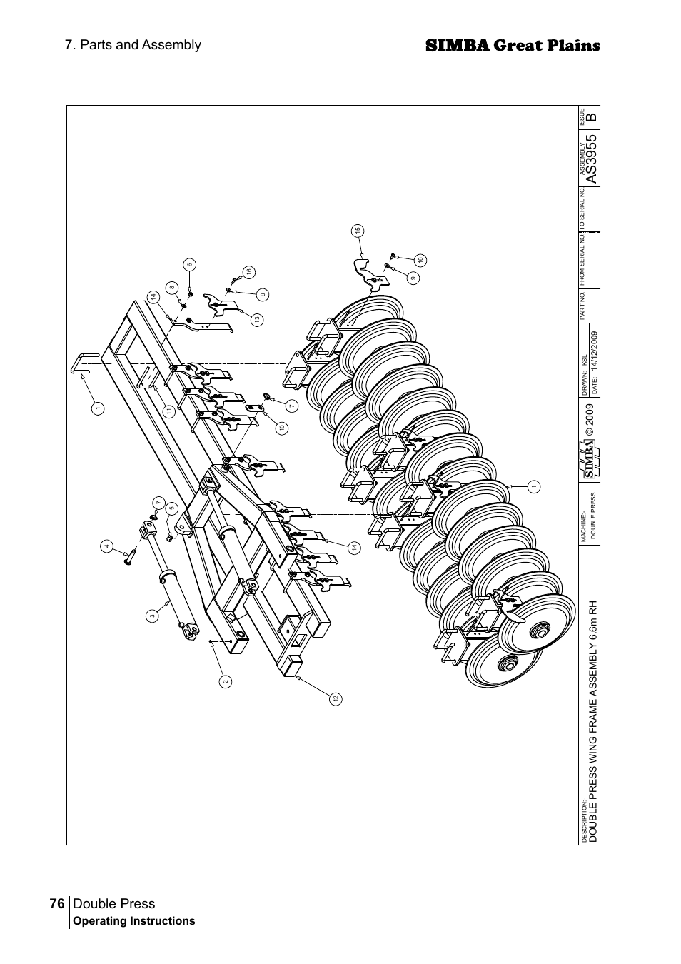 Double press, 76 7. parts and assembly, Bas 39 55 | Operating instructions, Si m b a | Great Plains P18046B Operator Manual User Manual | Page 76 / 146