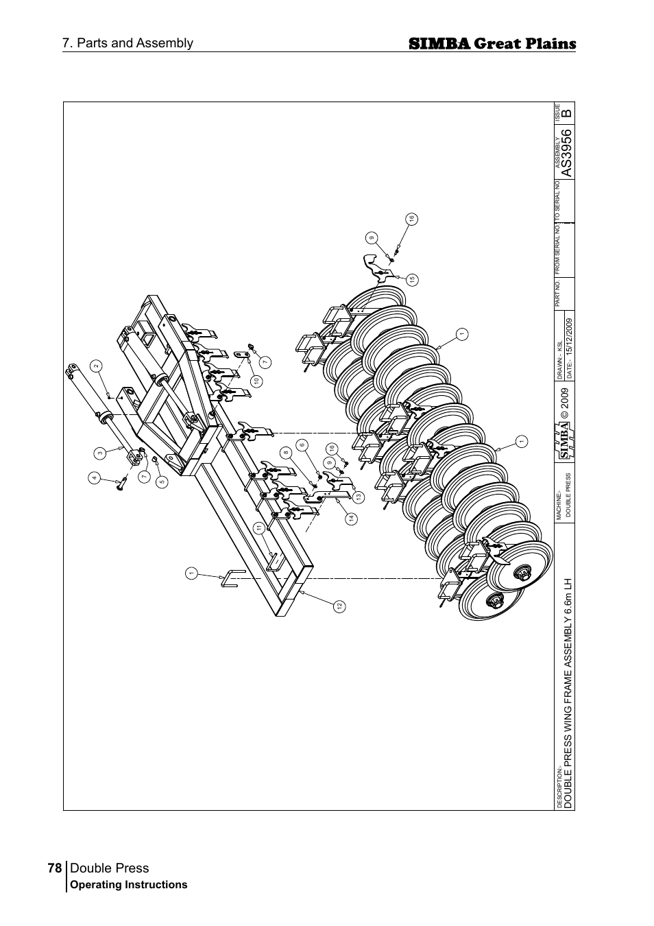 Double press, 78 7. parts and assembly, Bas 39 56 | Operating instructions, Si m b a | Great Plains P18046B Operator Manual User Manual | Page 78 / 146