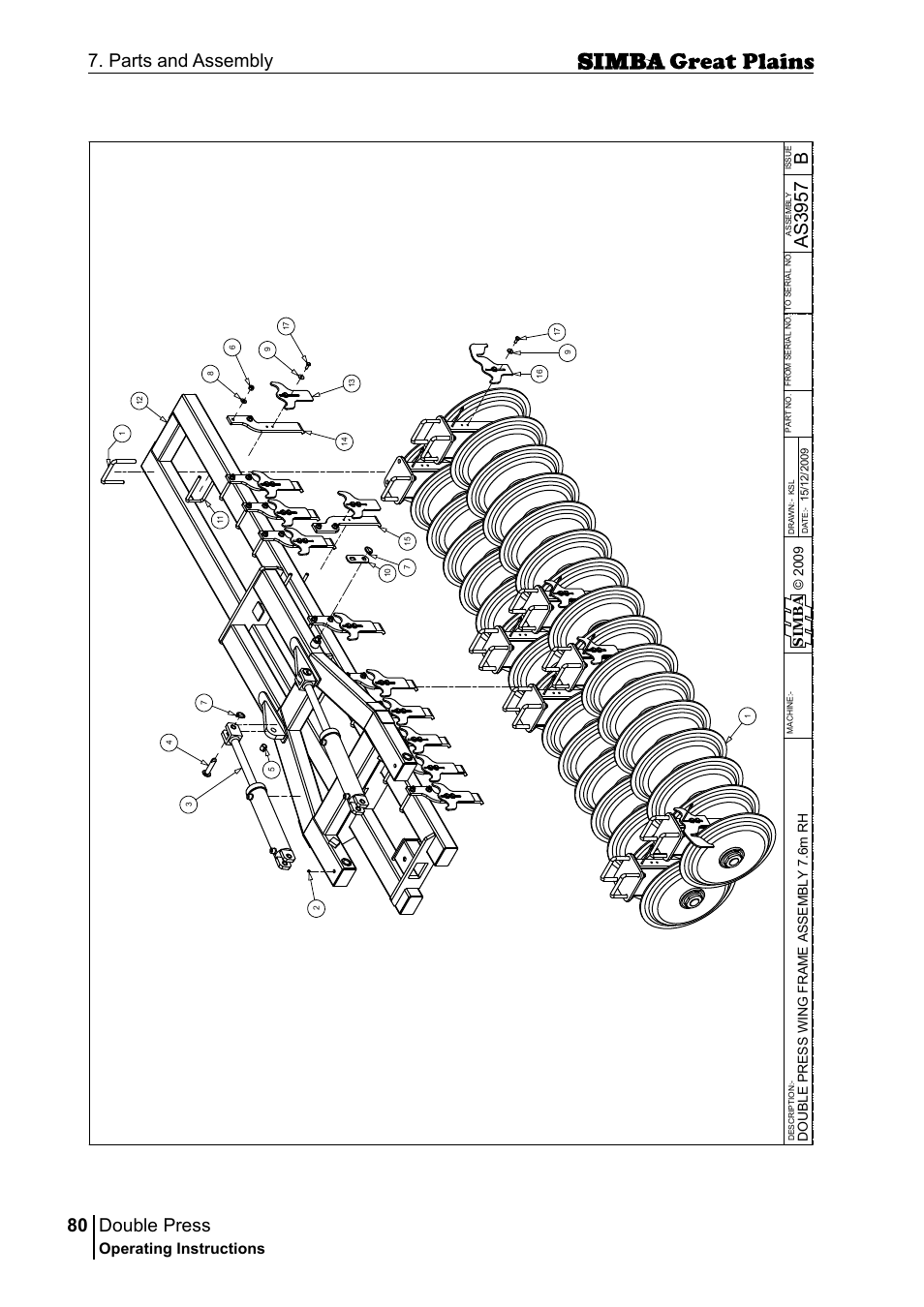 Double press, 80 7. parts and assembly, Bas 39 57 | Operating instructions, Si m b a | Great Plains P18046B Operator Manual User Manual | Page 80 / 146