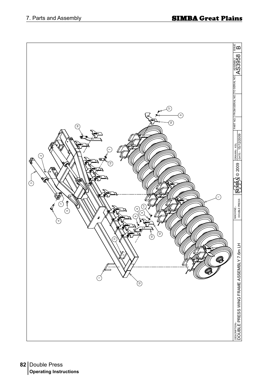 Double press, 82 7. parts and assembly, Bas 39 58 | Operating instructions, Si m b a | Great Plains P18046B Operator Manual User Manual | Page 82 / 146