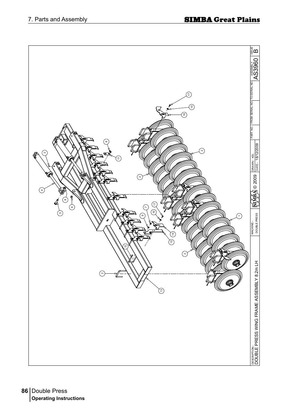 Double press, 86 7. parts and assembly, Bas 39 60 | Operating instructions, Si m b a | Great Plains P18046B Operator Manual User Manual | Page 86 / 146