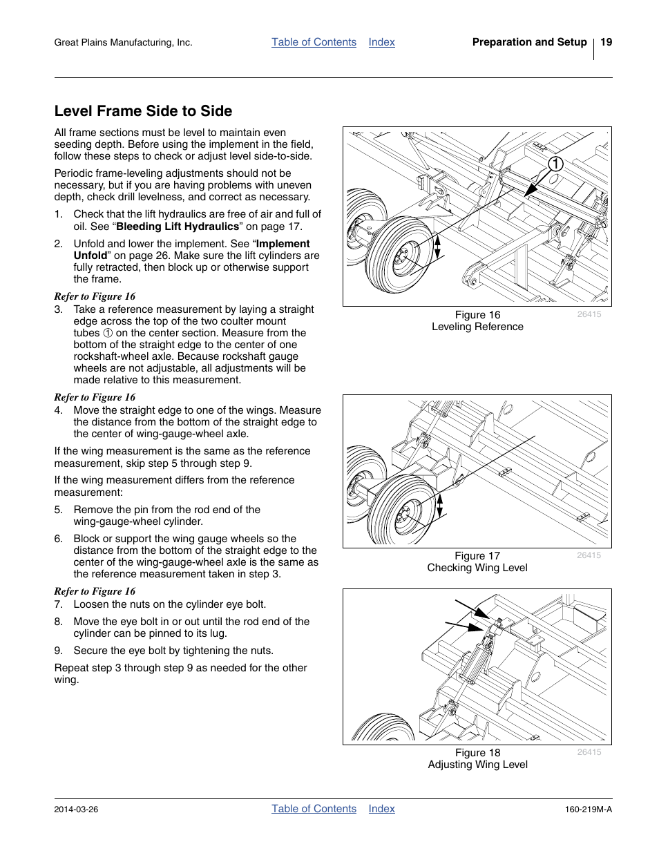 Level frame side to side | Great Plains NTA3010 Operator Manual User Manual | Page 23 / 76