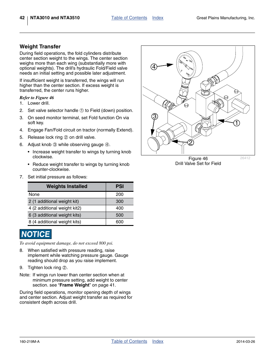 Weight transfer, Er setting - see “ weight transfer ” on | Great Plains NTA3010 Operator Manual User Manual | Page 46 / 76