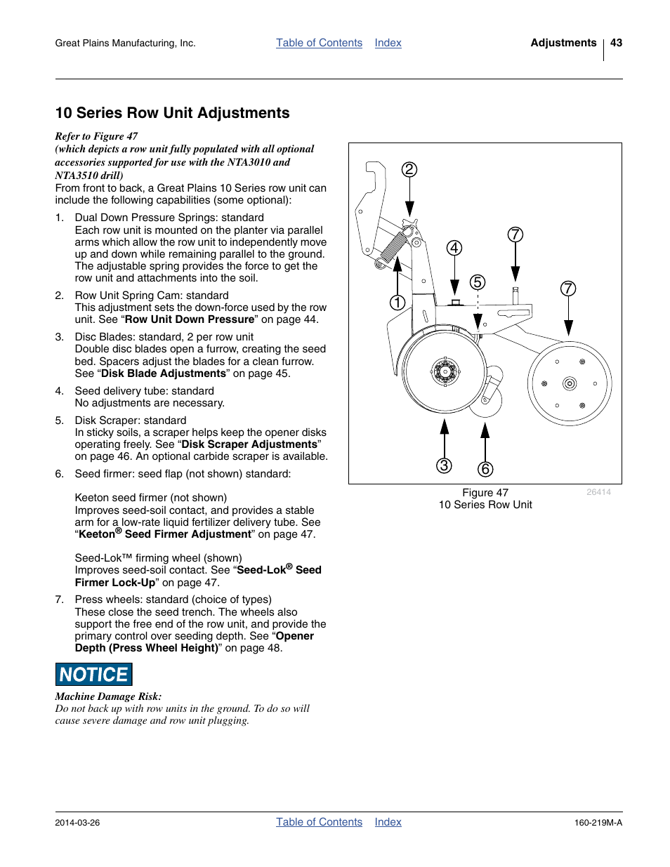 10 series row unit adjustments | Great Plains NTA3010 Operator Manual User Manual | Page 47 / 76