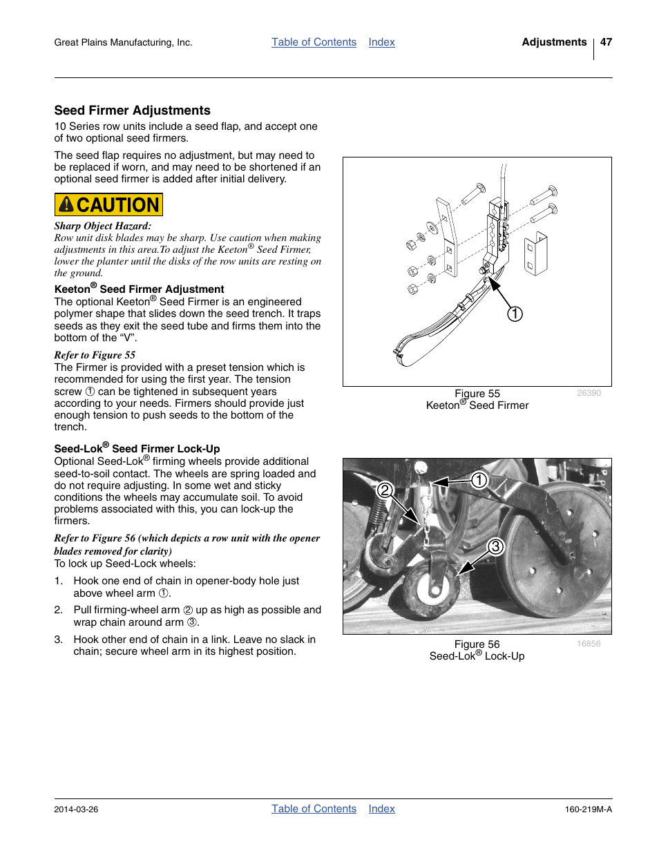 Seed firmer adjustments, Keeton® seed firmer adjustment, Seed-lok® seed firmer lock-up | Keeton, Seed-lok, See “ keeton, Es seed-soil contact. see “ seed-lok, Seed | Great Plains NTA3010 Operator Manual User Manual | Page 51 / 76