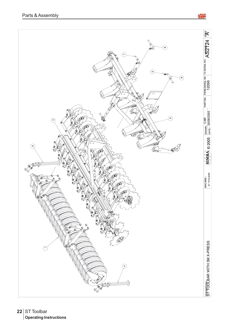 Aas 2124, St toolbar, 22 parts & assembly | Great Plains P13664 Serial No 12298 User Manual | Page 22 / 34
