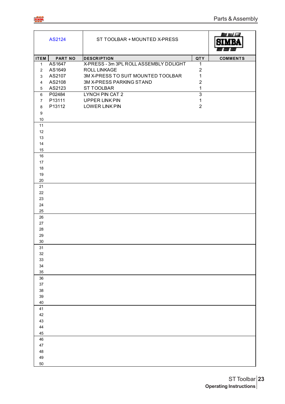 23 st toolbar, Parts & assembly | Great Plains P13664 Serial No 12298 User Manual | Page 23 / 34