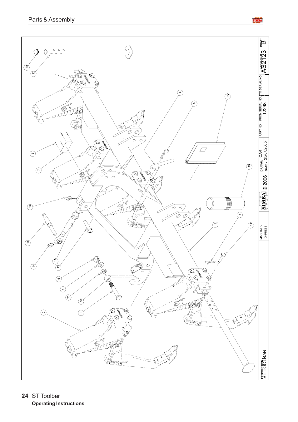Bas 212 3, St toolbar, 24 parts & assembly | Great Plains P13664 Serial No 12298 User Manual | Page 24 / 34