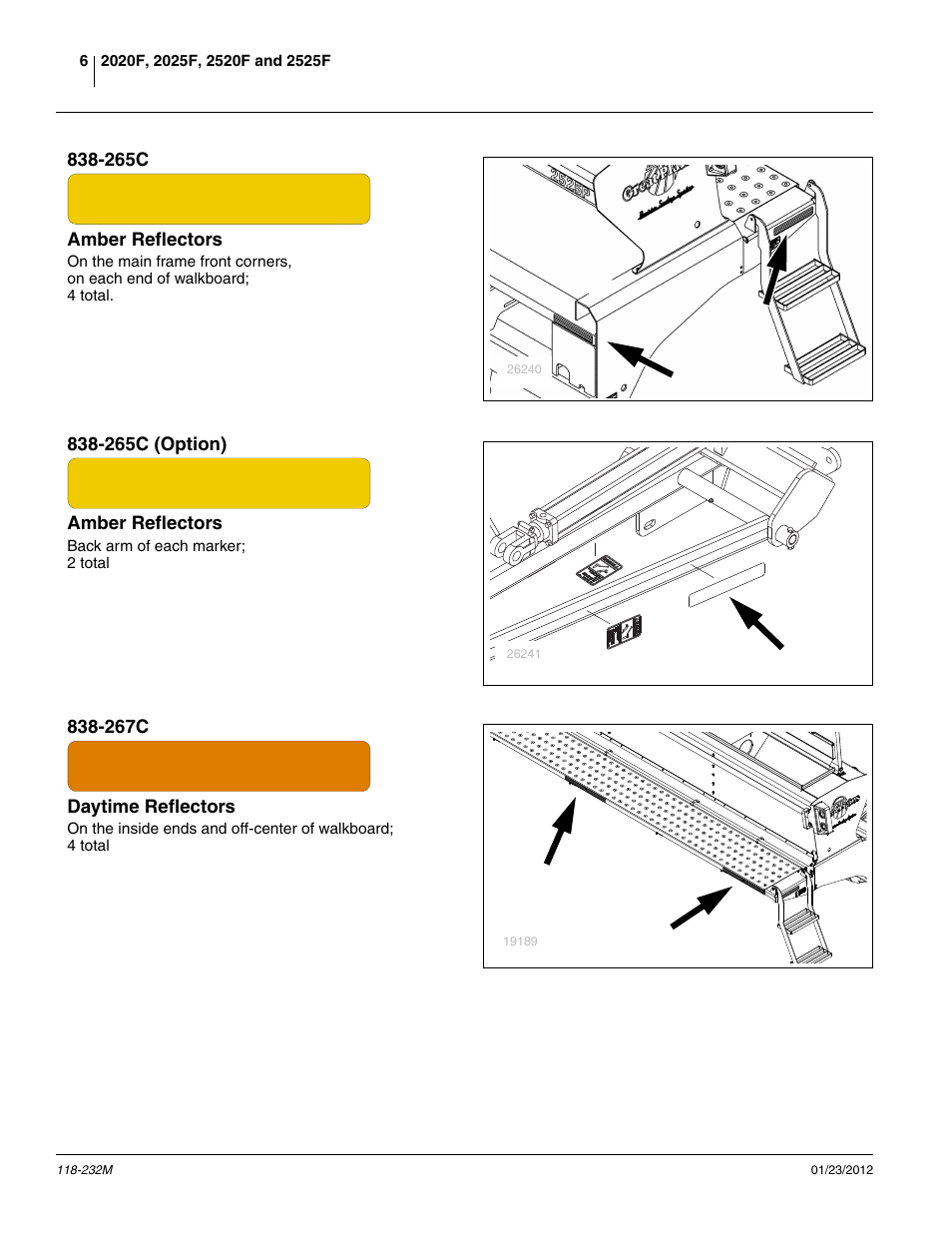 265c amber reflectors, 265c (option) amber reflectors, 267c daytime reflectors | Great Plains 2525F Operator Manual User Manual | Page 10 / 88