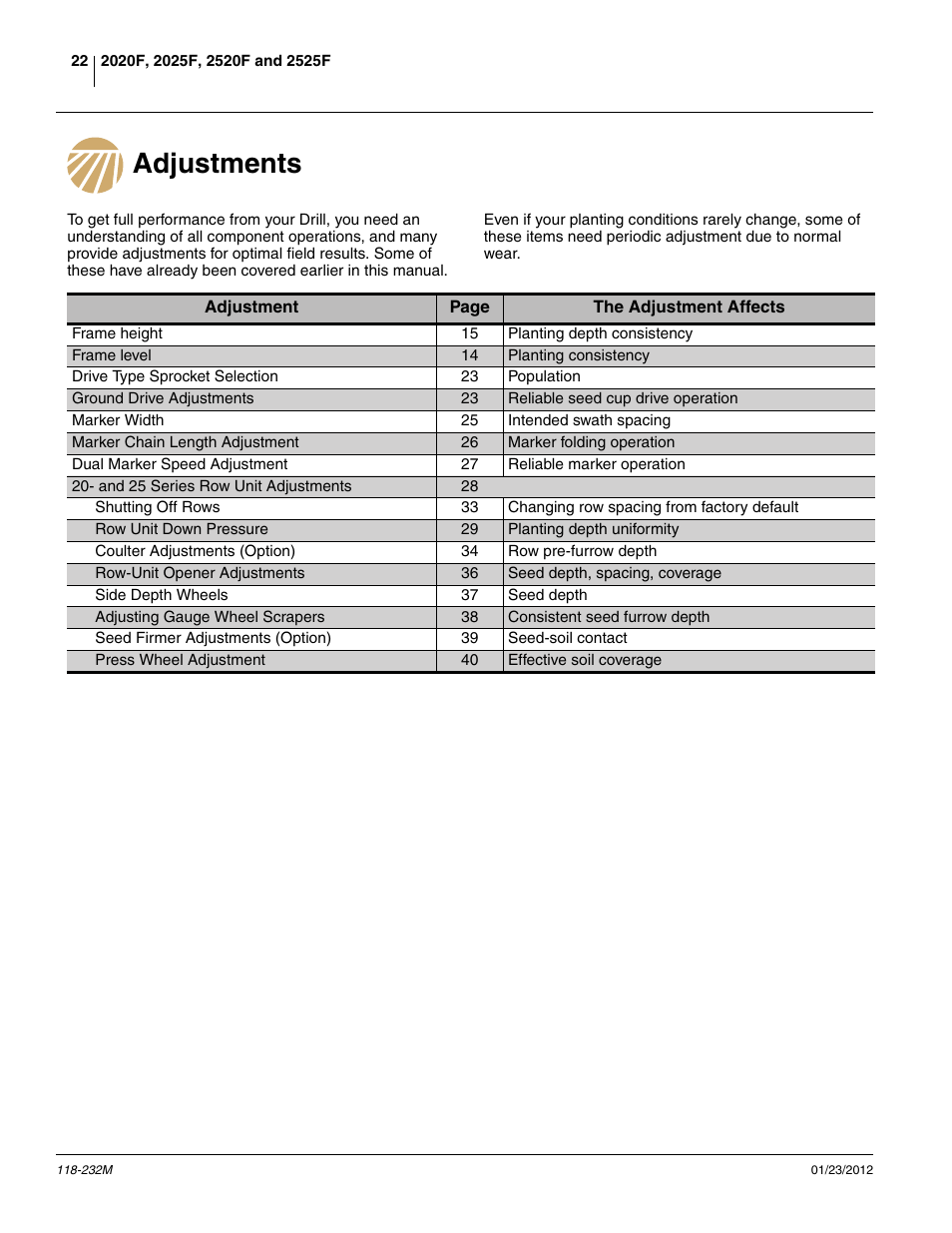 Adjustments | Great Plains 2525F Operator Manual User Manual | Page 26 / 88