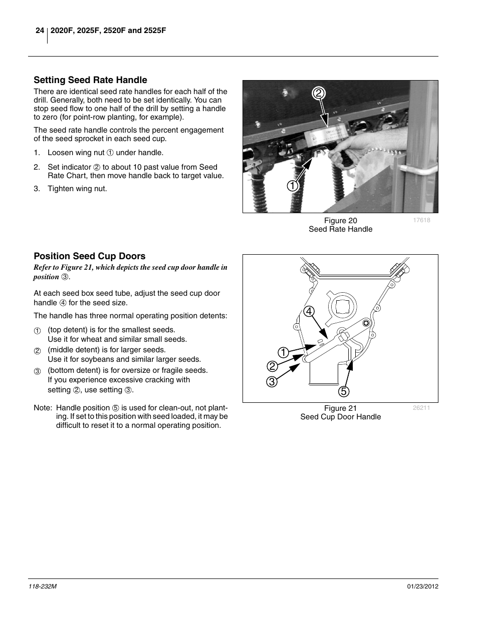 Setting seed rate handle, Position seed cup doors, Setting seed rate handle position seed cup doors | Great Plains 2525F Operator Manual User Manual | Page 28 / 88