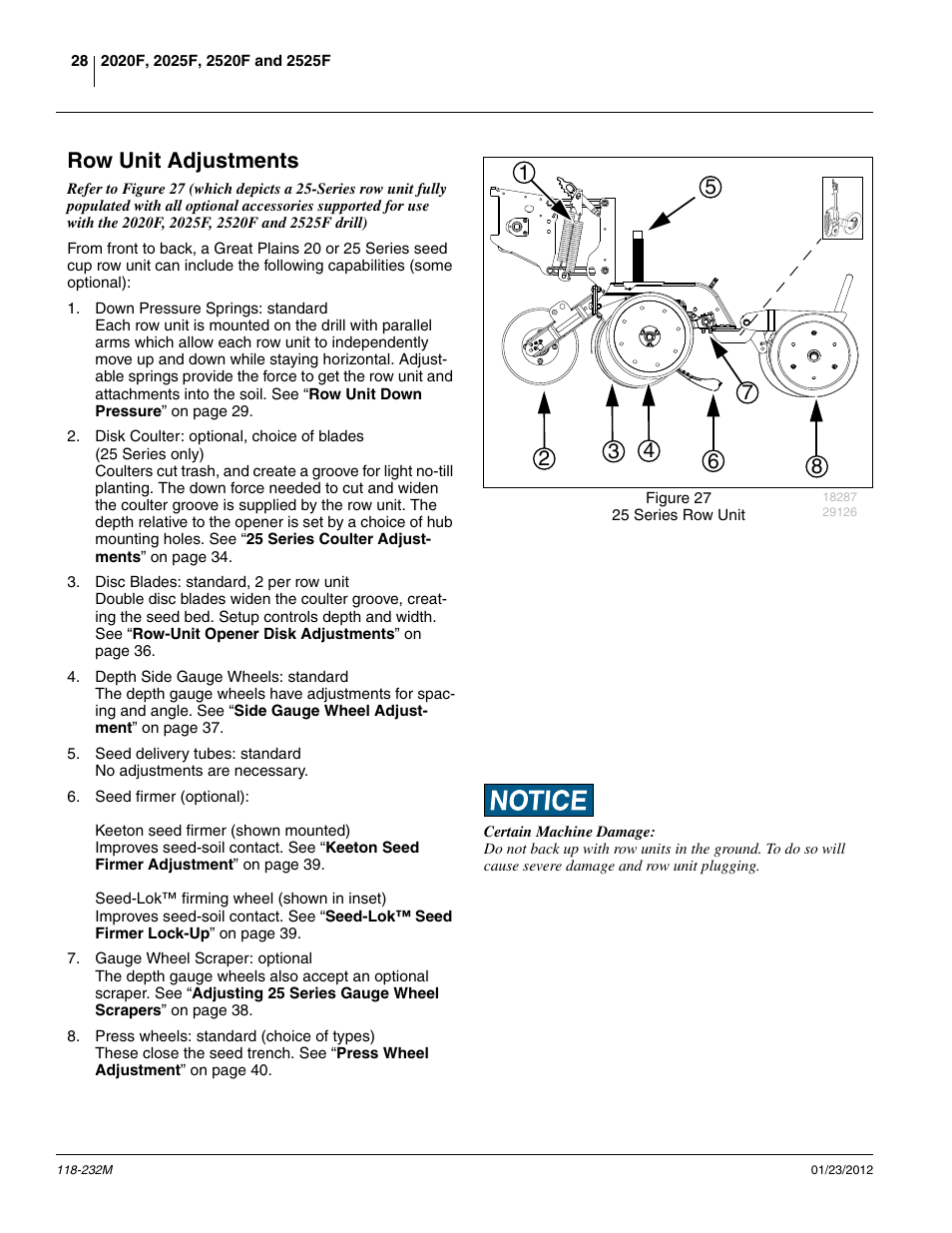 Row unit adjustments | Great Plains 2525F Operator Manual User Manual | Page 32 / 88