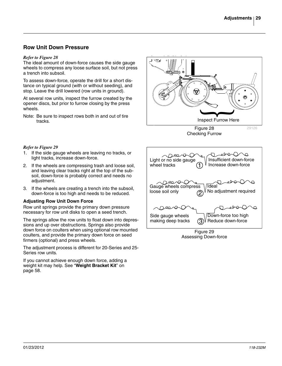 Row unit down pressure, Adjusting row unit down force | Great Plains 2525F Operator Manual User Manual | Page 33 / 88