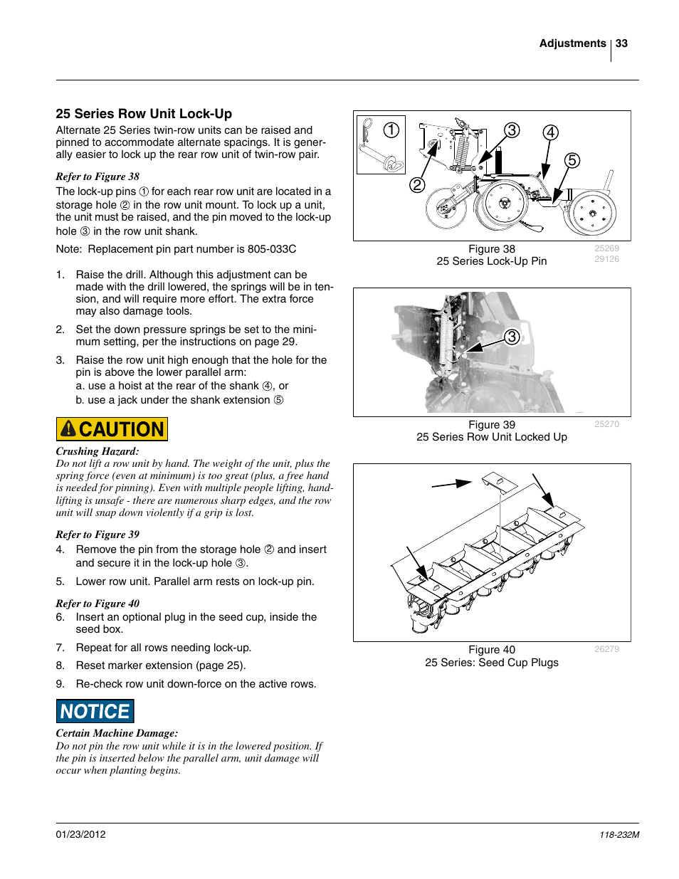 25 series row unit lock-up | Great Plains 2525F Operator Manual User Manual | Page 37 / 88