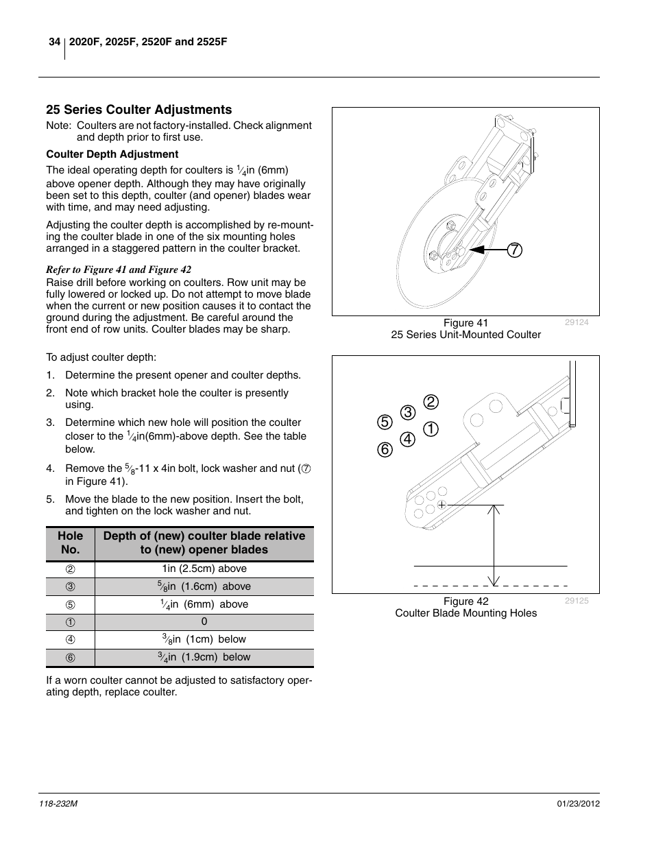 25 series coulter adjustments, Coulter depth adjustment | Great Plains 2525F Operator Manual User Manual | Page 38 / 88