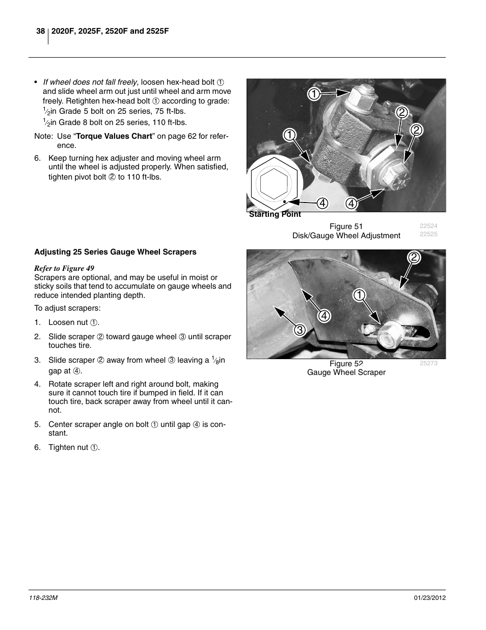 Adjusting 25 series gauge wheel scrapers, Refer to figure 51 | Great Plains 2525F Operator Manual User Manual | Page 42 / 88