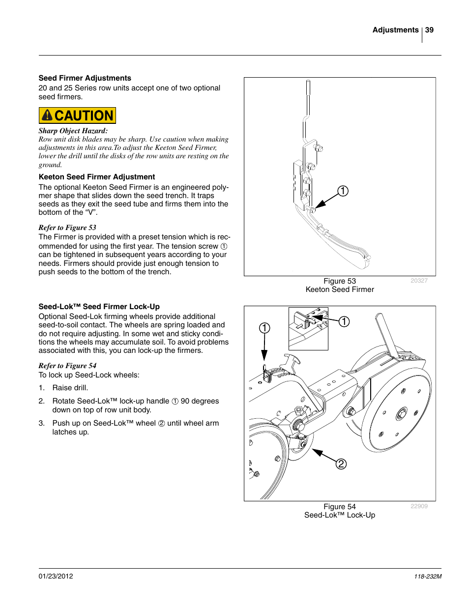 Seed firmer adjustments, Keeton seed firmer adjustment, Seed-lok™ seed firmer lock-up | Great Plains 2525F Operator Manual User Manual | Page 43 / 88