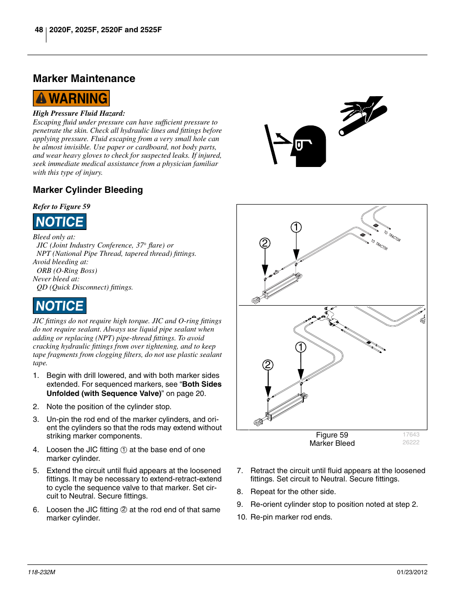 Marker maintenance, Marker cylinder bleeding | Great Plains 2525F Operator Manual User Manual | Page 52 / 88