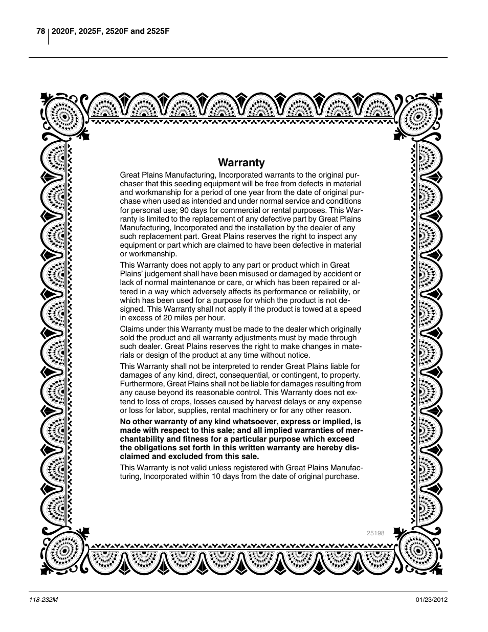 Warranty | Great Plains 2525F Operator Manual User Manual | Page 82 / 88