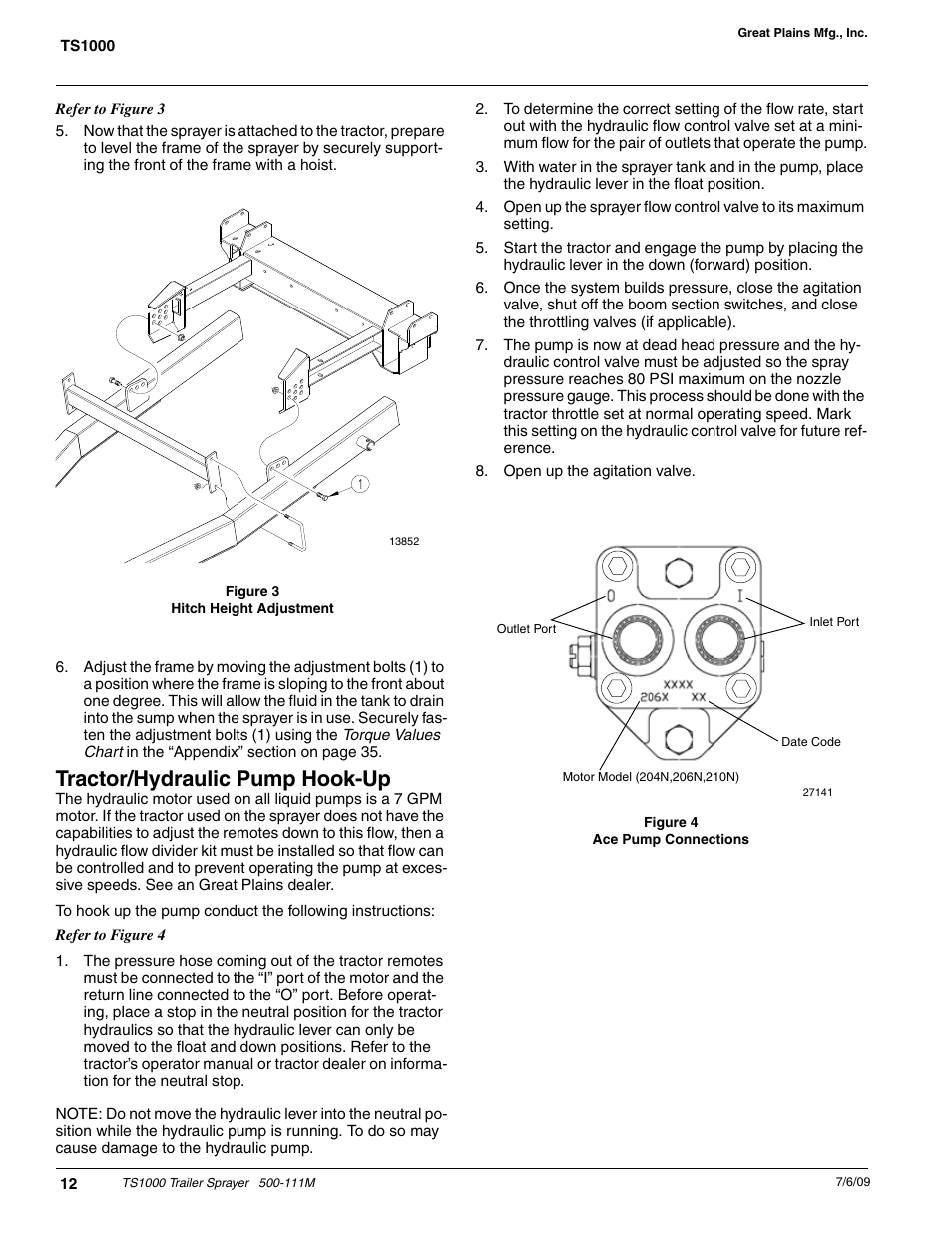 Tractor/hydraulic pump hook-up | Great Plains TS1000 Trailer Sprayer Operator Manual User Manual | Page 14 / 39