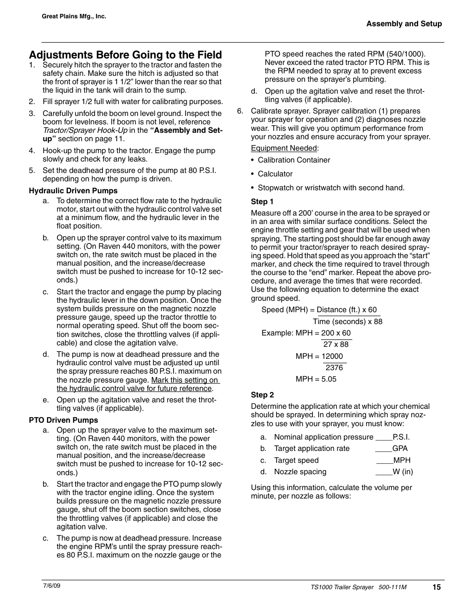 Adjustments before going to the field | Great Plains TS1000 Trailer Sprayer Operator Manual User Manual | Page 17 / 39