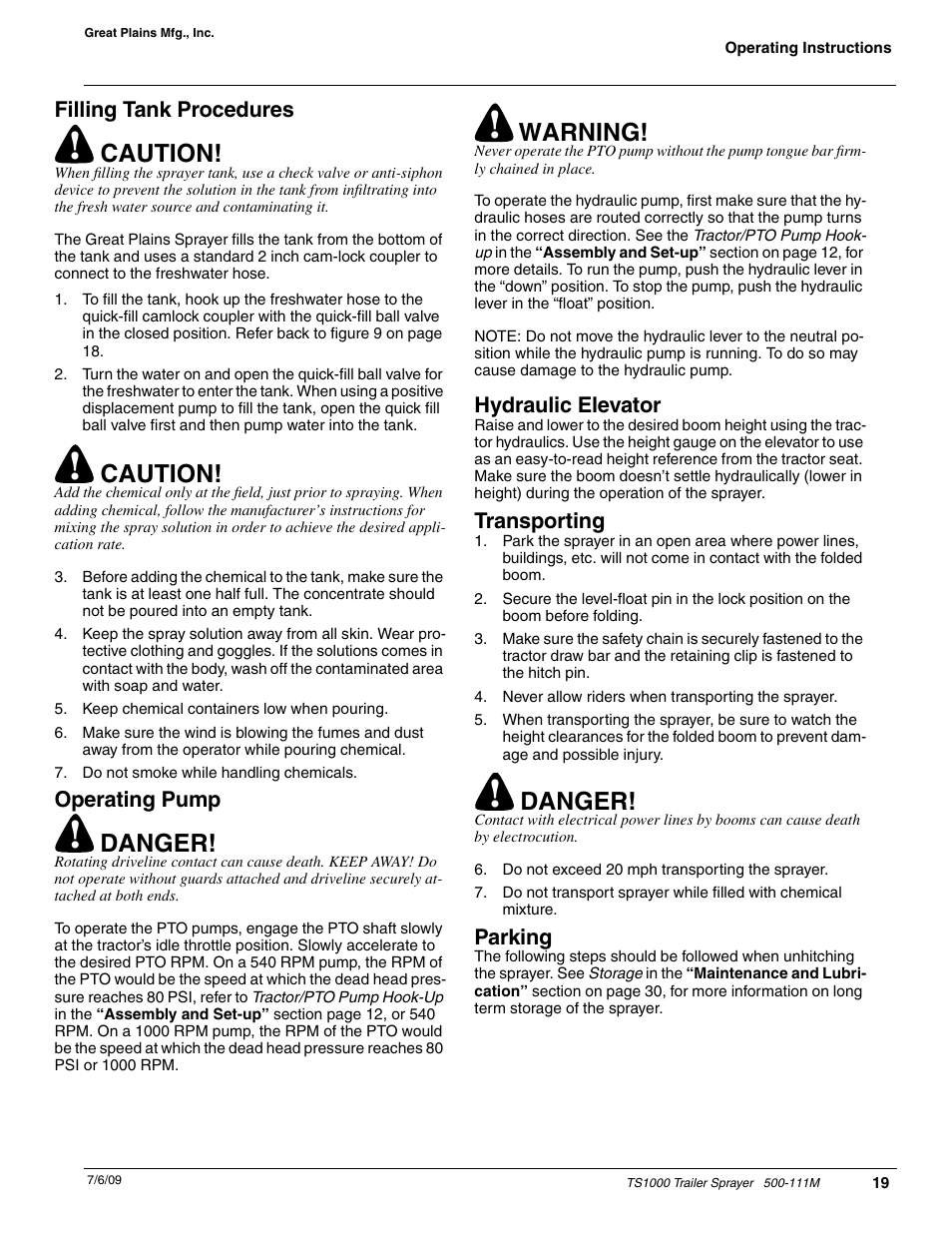 Caution, Danger, Warning | Great Plains TS1000 Trailer Sprayer Operator Manual User Manual | Page 21 / 39