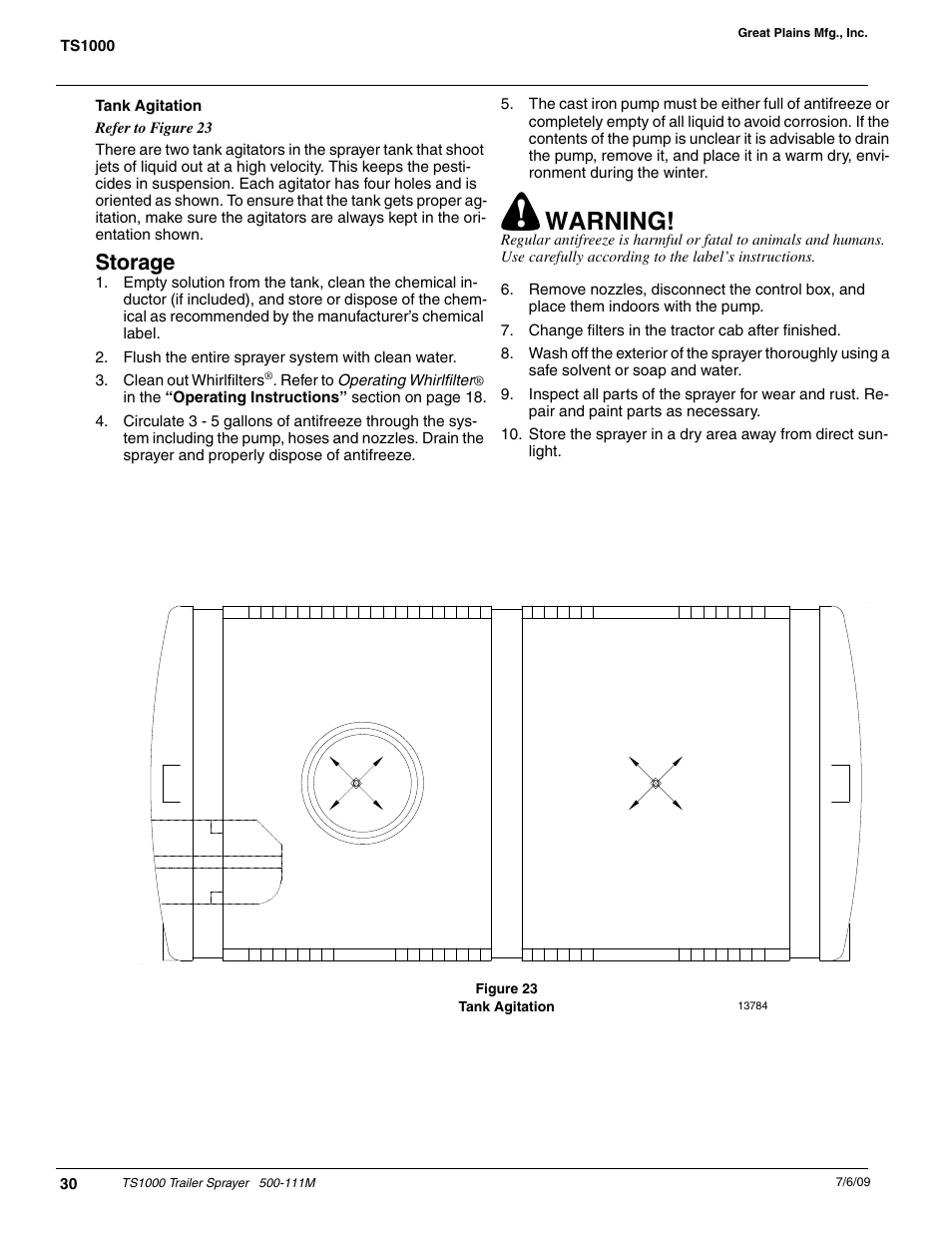 Warning, Storage | Great Plains TS1000 Trailer Sprayer Operator Manual User Manual | Page 32 / 39