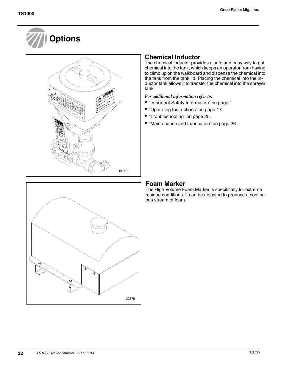 Options, Chemical inductor, Foam marker | Great Plains TS1000 Trailer Sprayer Operator Manual User Manual | Page 34 / 39