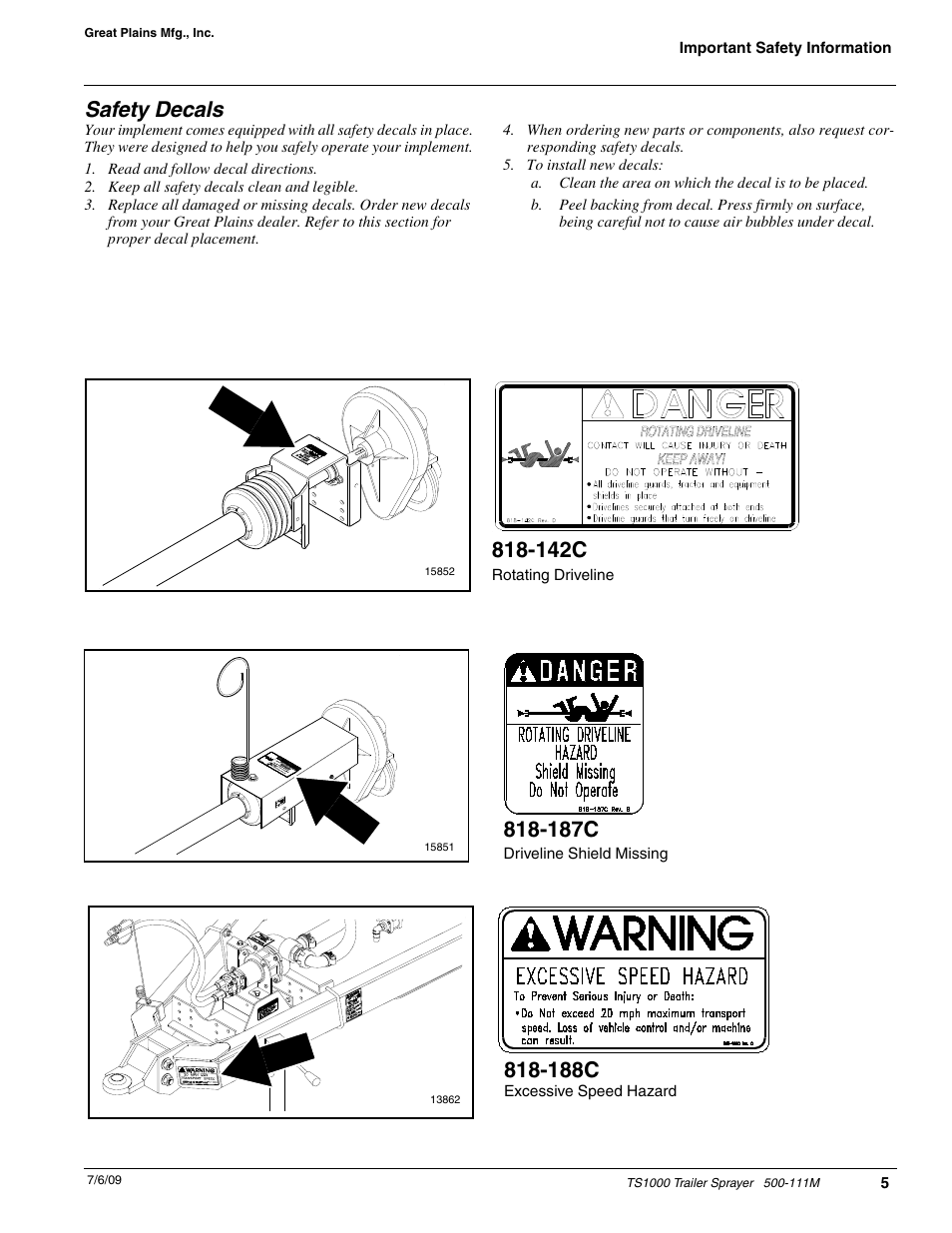 187c, 188c, 142c | Safety decals | Great Plains TS1000 Trailer Sprayer Operator Manual User Manual | Page 7 / 39