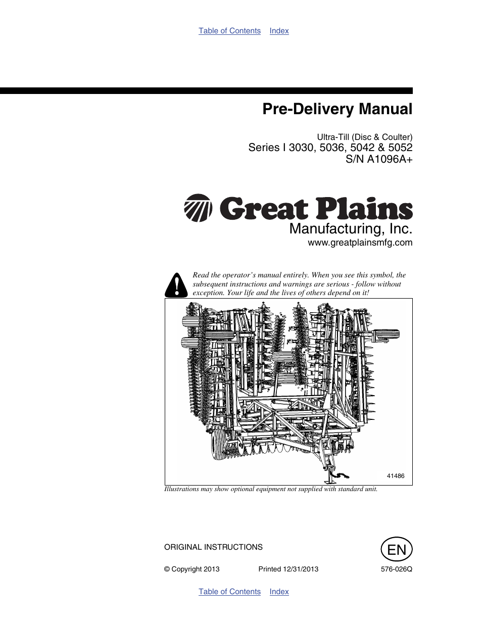 Great Plains UT5052 Predelivery Manual User Manual | 48 pages
