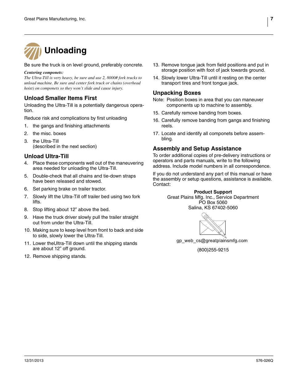 Unloading, Unload smaller items first, Unload ultra-till | Unpacking boxes, Assembly and setup assistance | Great Plains UT5052 Predelivery Manual User Manual | Page 11 / 48