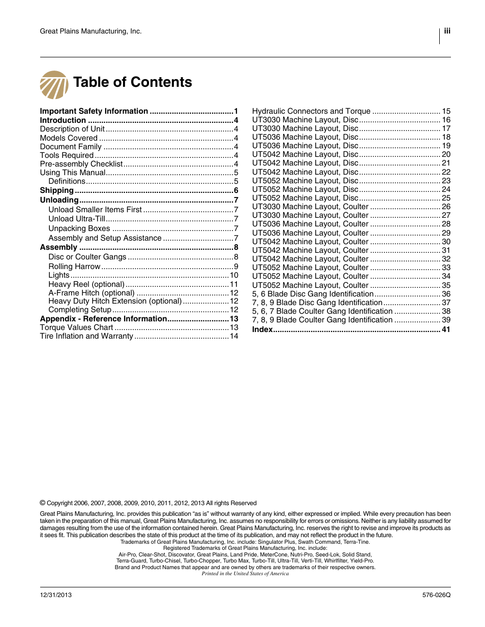 Great Plains UT5052 Predelivery Manual User Manual | Page 3 / 48