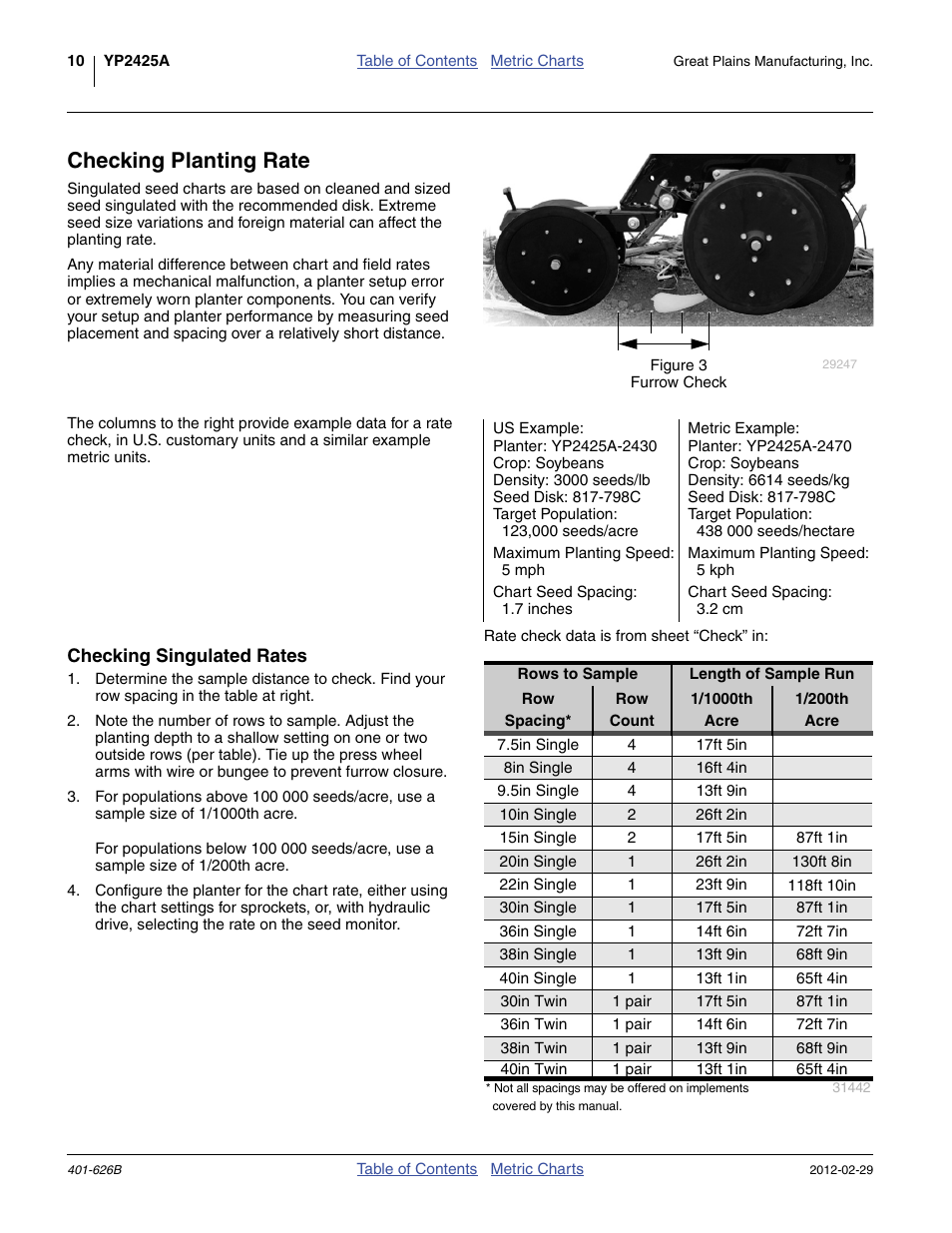 Checking planting rate, Checking singulated rates | Great Plains YP2425A Material Rate User Manual | Page 12 / 70