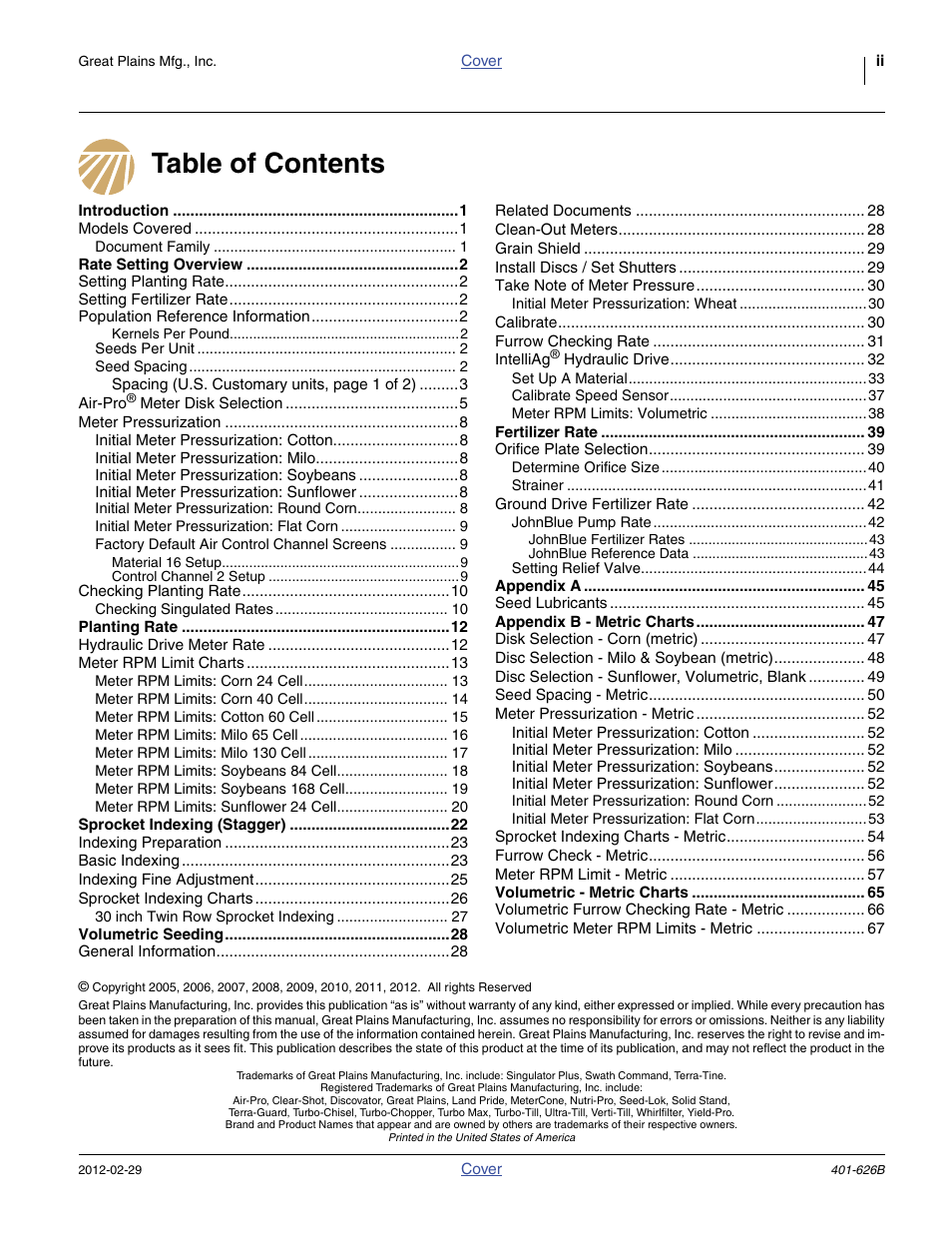 Great Plains YP2425A Material Rate User Manual | Page 2 / 70