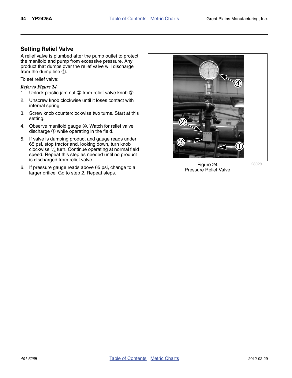 Setting relief valve | Great Plains YP2425A Material Rate User Manual | Page 46 / 70