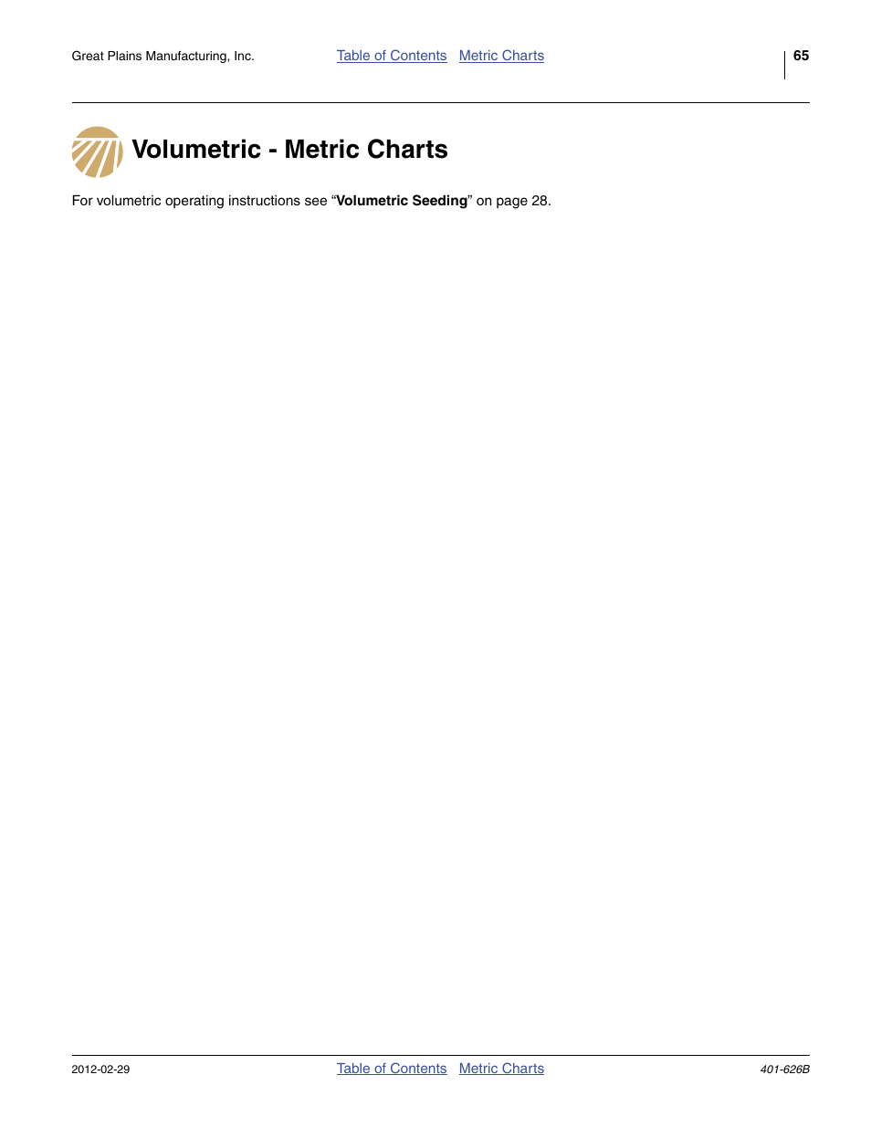 Volumetric - metric charts | Great Plains YP2425A Material Rate User Manual | Page 67 / 70