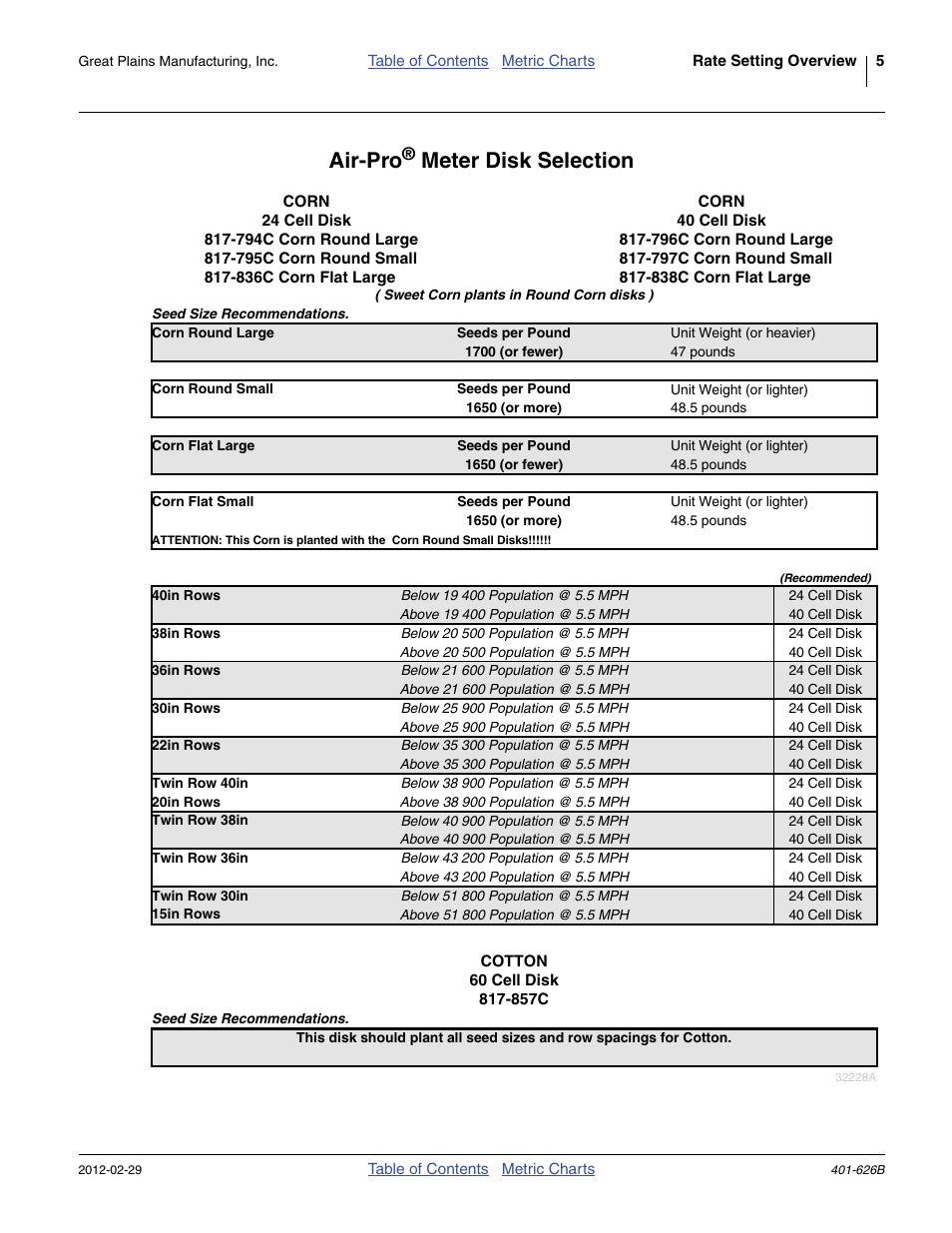 Air-pro® meter disk selection, Air-pro, Meter disk selection | Great Plains YP2425A Material Rate User Manual | Page 7 / 70